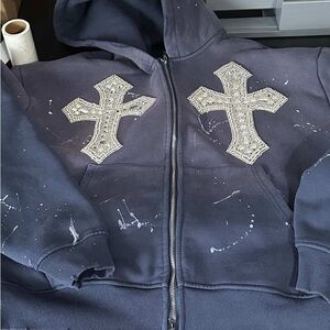 Kids Navy Blue Hoodie with Cross Design
